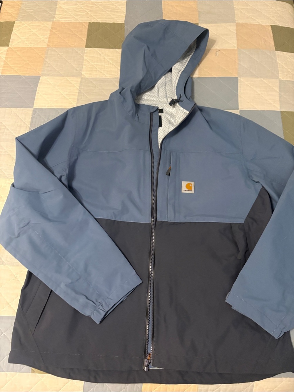 Carhartt Two-Tone Hooded Raincoat in Slate Gray and Blue